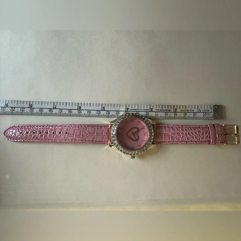 PINK Vegan Croc Band Embellished Face Wrist Watch NWOT
